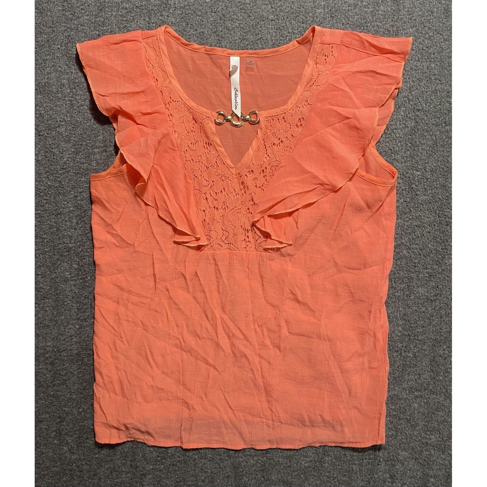 NY COLLECTION Women's Petite Studded Flutter Sleeve Top Blouse Orange Size PM